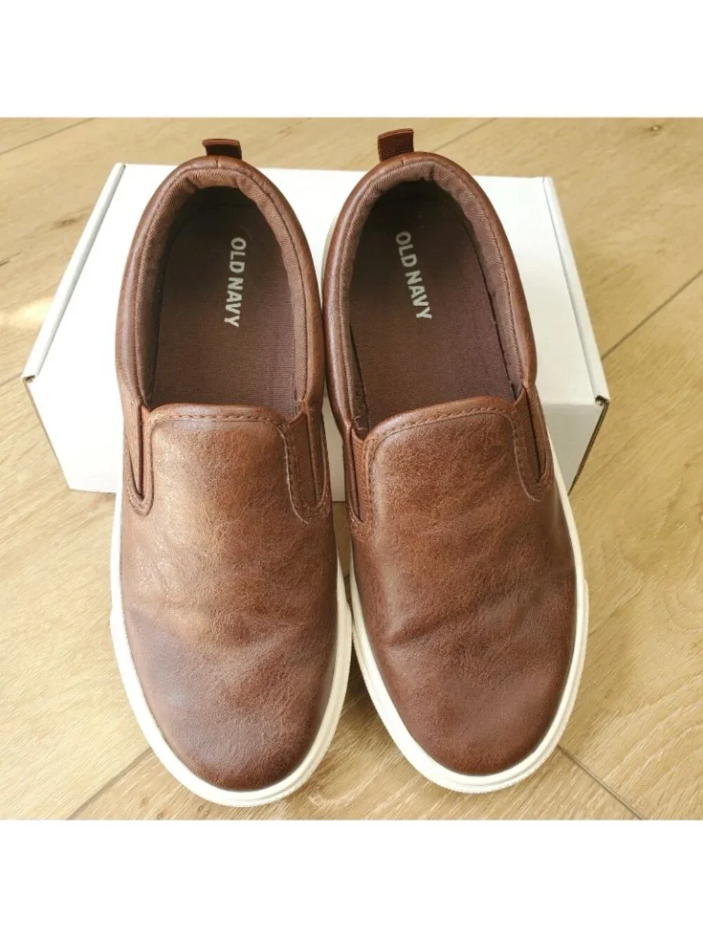 Old Navy Brown Slip On Sneakers Boys 4 Faux Leather Shoes Dressy Easter Party